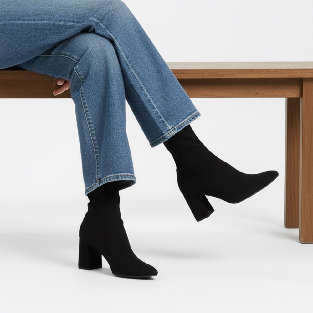 New Krush Faux Suede Black Heeled Boots